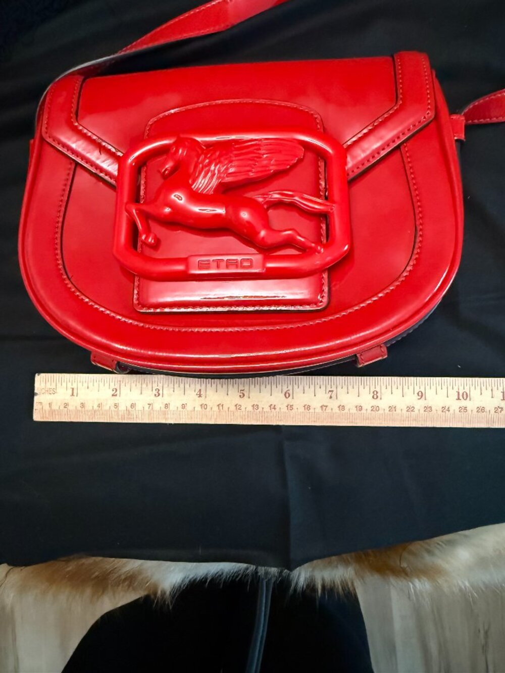 ETRO Pegaso Red Patent Leather Pegasus Crossbody Shoulder Bag